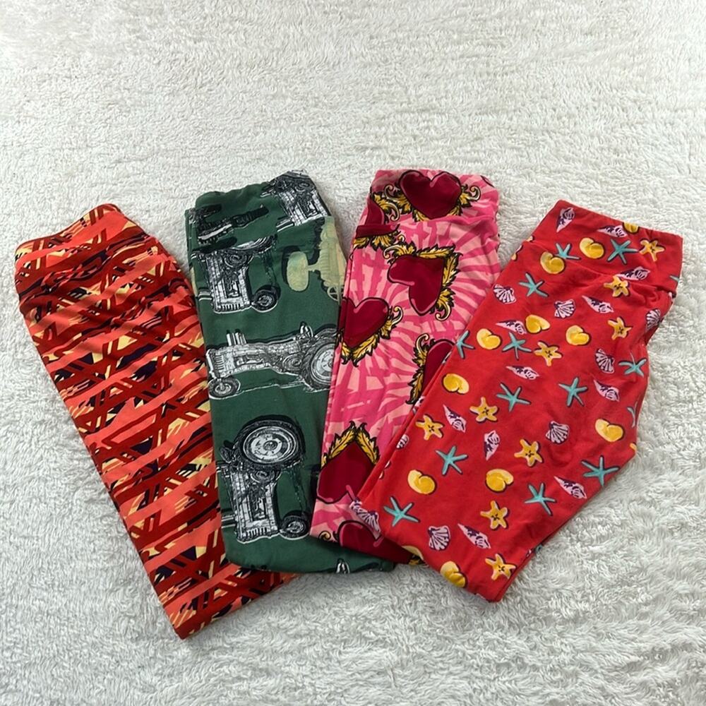 Lularoe one size leggings Bundle lot of‎ 4 Tractors, hearts, beach